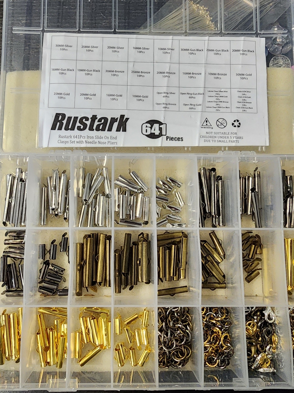 Rustark 641-Piece Jewelry Crimp End & Slide On Clasps Set - Gold & Silver